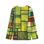 Square Stained Glass Mosaic Print Long Sleeve Short Coat