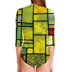 Square Stained Glass Mosaic Print Long Sleeve Swimsuit