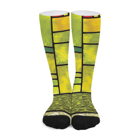 Square Stained Glass Mosaic Print Long Socks