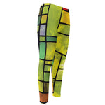Square Stained Glass Mosaic Print Men's Compression Pants