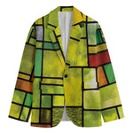 Square Stained Glass Mosaic Print Men's Cotton Blazer
