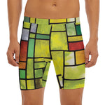 Square Stained Glass Mosaic Print Men's Long Boxer Briefs