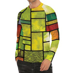 Square Stained Glass Mosaic Print Men's Long Sleeve Rash Guard
