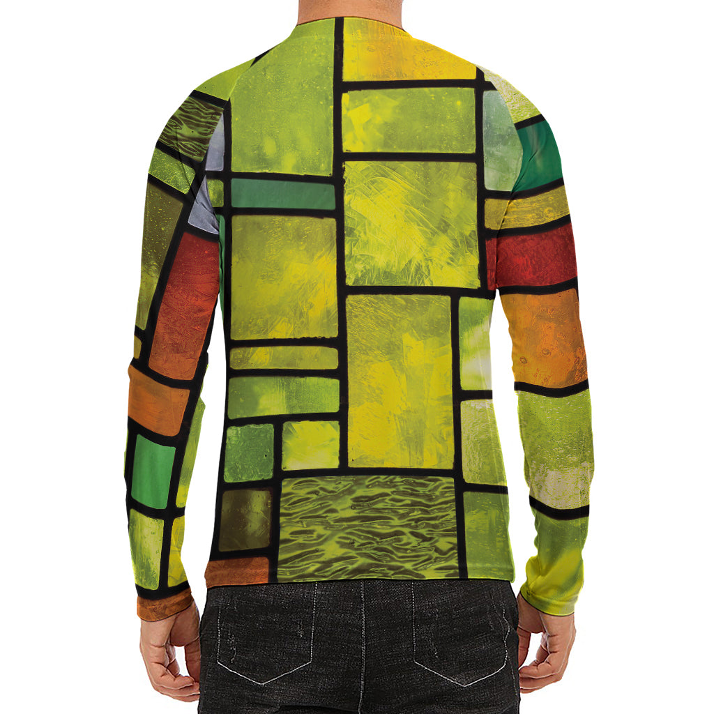 Square Stained Glass Mosaic Print Men's Long Sleeve Rash Guard