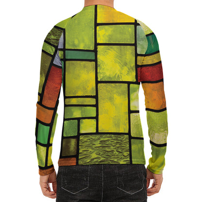Square Stained Glass Mosaic Print Men's Long Sleeve Rash Guard