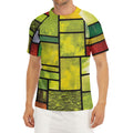 Square Stained Glass Mosaic Print Men's Short Sleeve Rash Guard