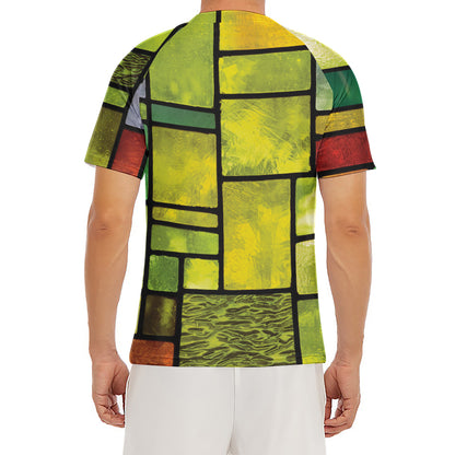 Square Stained Glass Mosaic Print Men's Short Sleeve Rash Guard