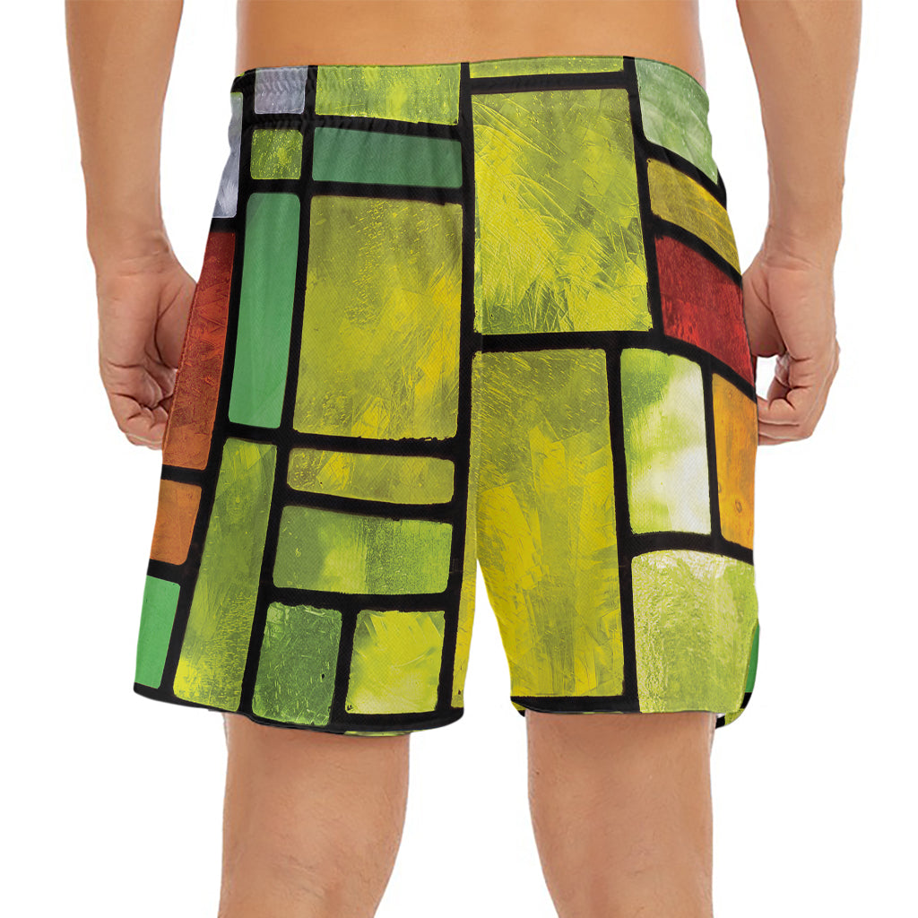 Square Stained Glass Mosaic Print Men's Split Running Shorts