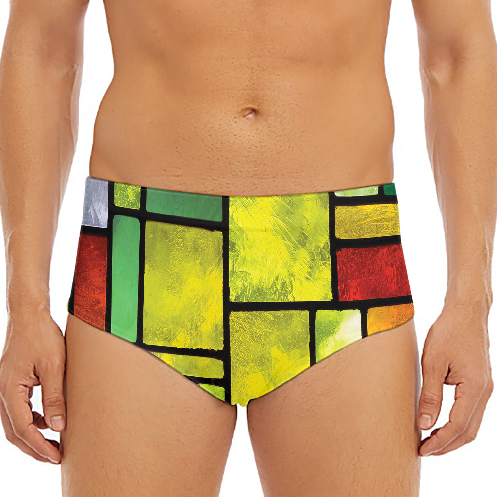 Square Stained Glass Mosaic Print Men's Triangle Swim Briefs