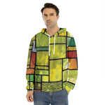 Square Stained Glass Mosaic Print Men's Velvet Pullover Hoodie