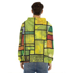 Square Stained Glass Mosaic Print Men's Velvet Pullover Hoodie