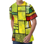 Square Stained Glass Mosaic Print Men's Velvet T-Shirt