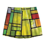 Square Stained Glass Mosaic Print Mesh Shorts