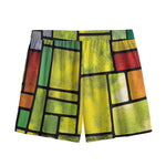 Square Stained Glass Mosaic Print Mesh Shorts