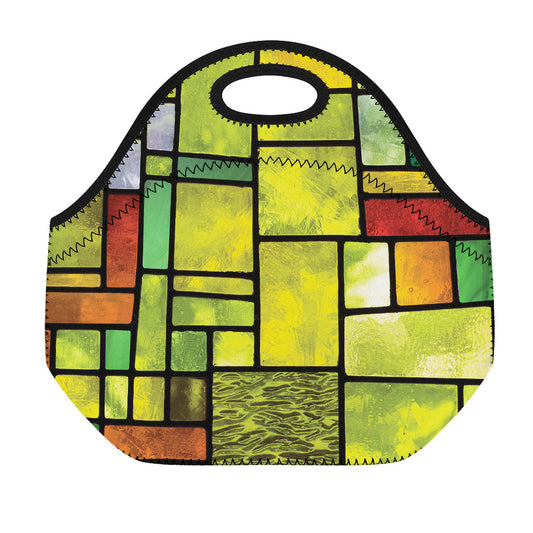Square Stained Glass Mosaic Print Neoprene Lunch Bag