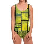 Square Stained Glass Mosaic Print One Piece Swimsuit