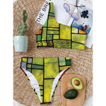 Square Stained Glass Mosaic Print One Shoulder Bikini Top
