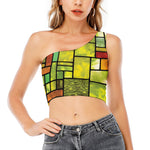 Square Stained Glass Mosaic Print One Shoulder Crop Top