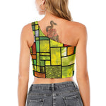 Square Stained Glass Mosaic Print One Shoulder Crop Top