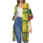 Square Stained Glass Mosaic Print Open Front Beach Cover Up