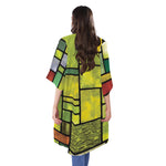 Square Stained Glass Mosaic Print Open Front Beach Cover Up