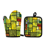 Square Stained Glass Mosaic Print Oven Mitt And Pot Holder Set