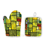 Square Stained Glass Mosaic Print Oven Mitt And Pot Holder Set