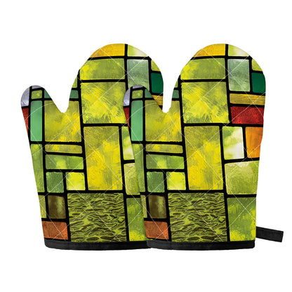 Square Stained Glass Mosaic Print Oven Mitts