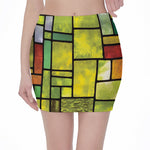 Square Stained Glass Mosaic Print Pencil Mini Skirt