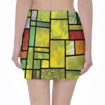Square Stained Glass Mosaic Print Pencil Mini Skirt