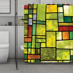 Square Stained Glass Mosaic Print Polyester Shower Curtain