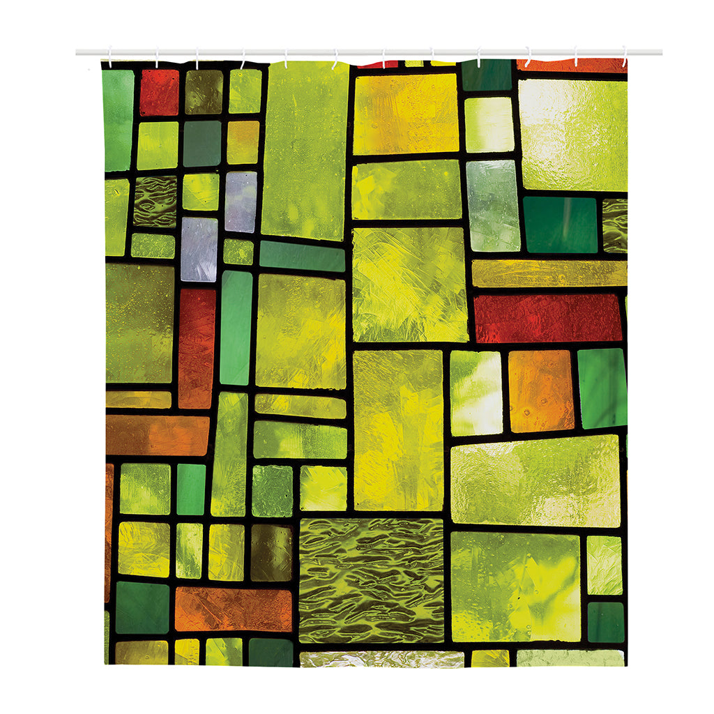 Square Stained Glass Mosaic Print Polyester Shower Curtain