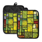 Square Stained Glass Mosaic Print Pot Holders With Pocket