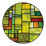 Square Stained Glass Mosaic Print Round Floor Mat