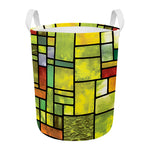 Square Stained Glass Mosaic Print Round Laundry Basket