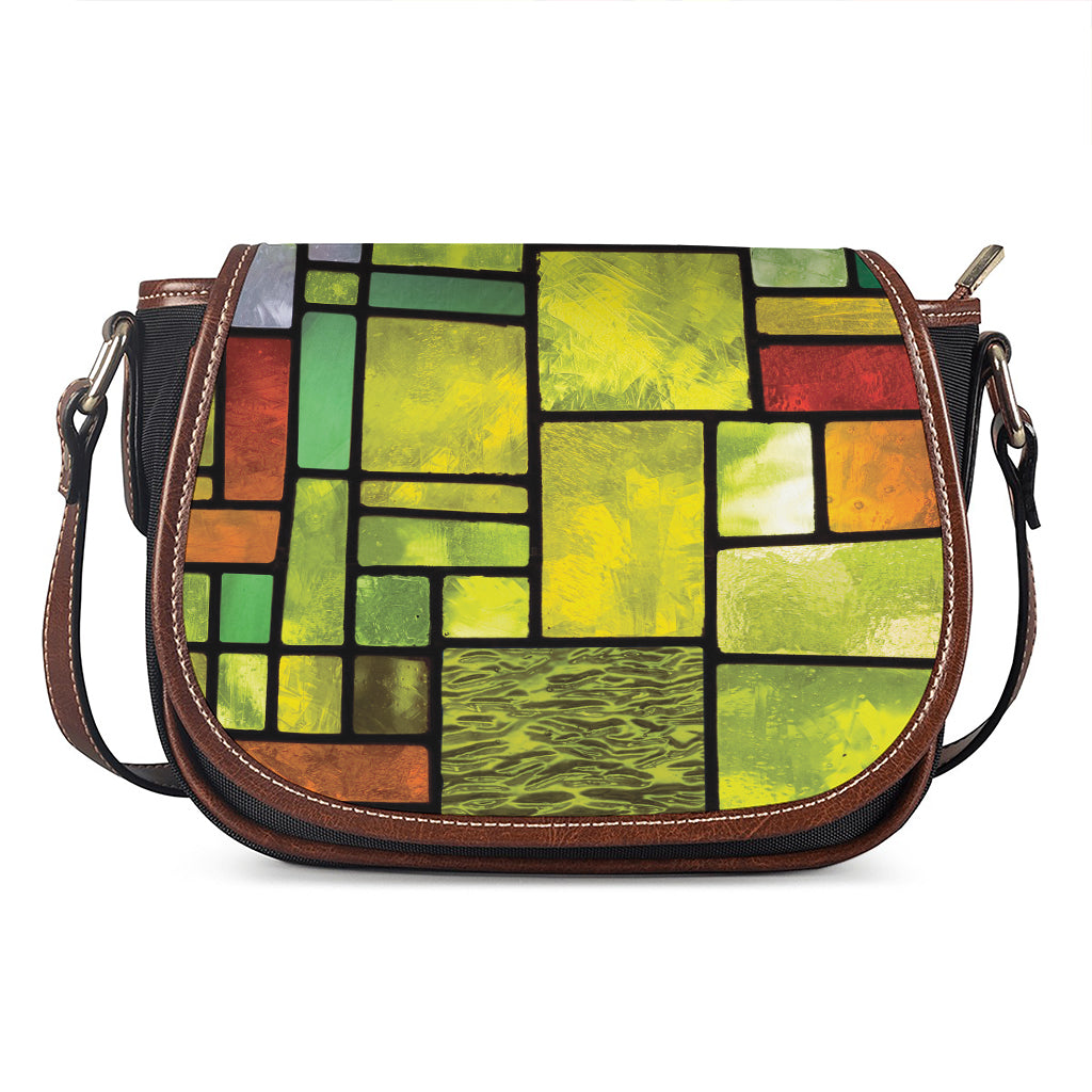 Square Stained Glass Mosaic Print Saddle Bag