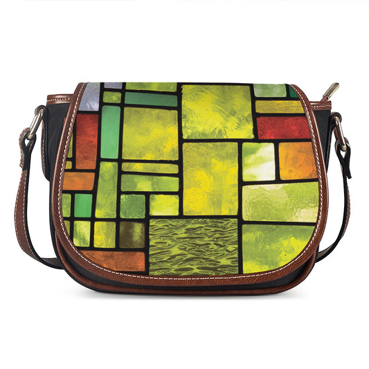 Square Stained Glass Mosaic Print Saddle Bag
