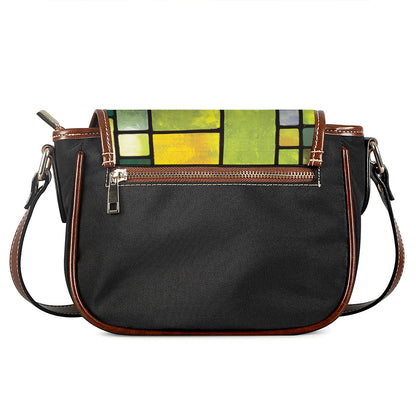 Square Stained Glass Mosaic Print Saddle Bag