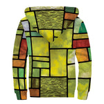 Square Stained Glass Mosaic Print Sherpa Lined Zip Up Hoodie