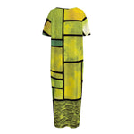 Square Stained Glass Mosaic Print Short Sleeve Long Nightdress