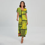 Square Stained Glass Mosaic Print Short Sleeve Maxi Dress