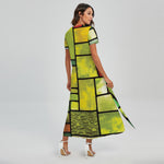 Square Stained Glass Mosaic Print Short Sleeve Maxi Dress