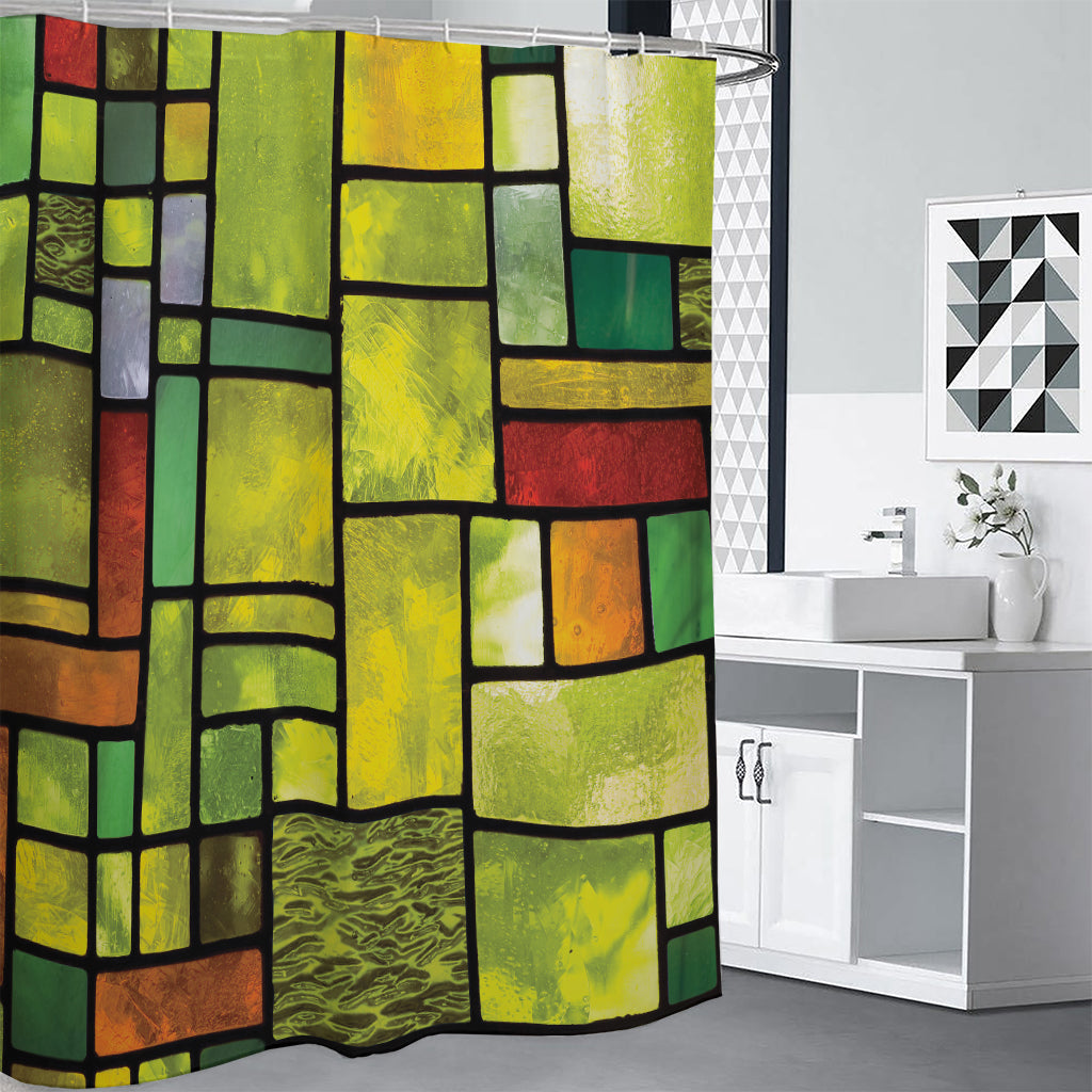 Square Stained Glass Mosaic Print Shower Curtain