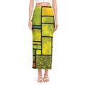 Square Stained Glass Mosaic Print Side Slit Maxi Skirt