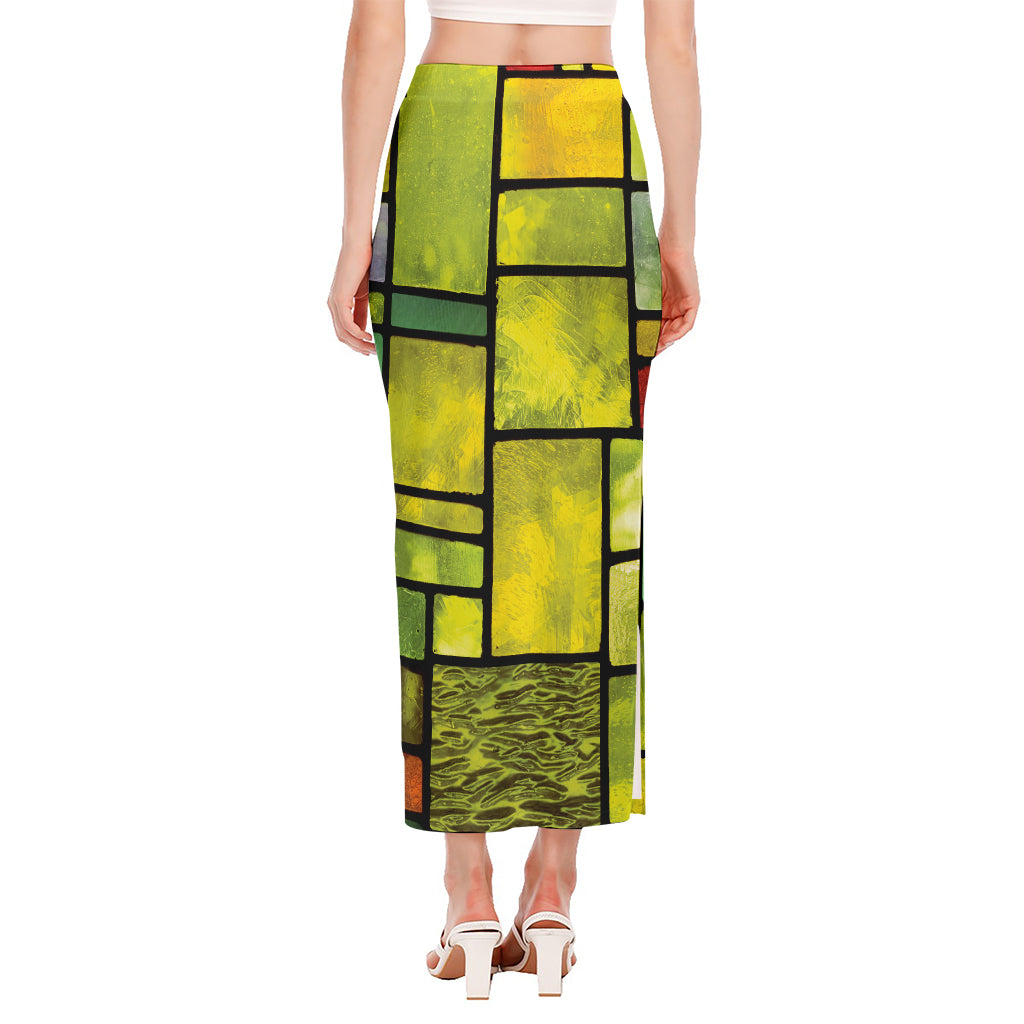Square Stained Glass Mosaic Print Side Slit Maxi Skirt – GearFrost
