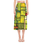 Square Stained Glass Mosaic Print Side Slit Midi Skirt