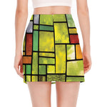 Square Stained Glass Mosaic Print Side Slit Mini Skirt