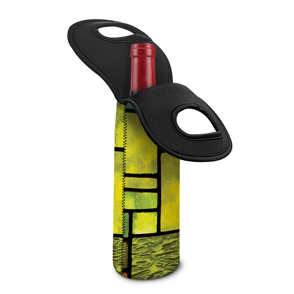 Square Stained Glass Mosaic Print Single Neoprene Wine Tote