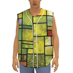 Square Stained Glass Mosaic Print Sleeveless Baseball Jersey