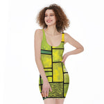 Square Stained Glass Mosaic Print Sleeveless Bodycon Dress
